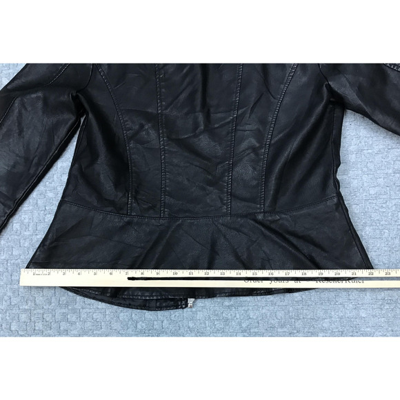 Baccini Jacket Womens Medium Black Faux Leather Moto Zip Up Peplum Biker Fitted - Picture 11 of 15